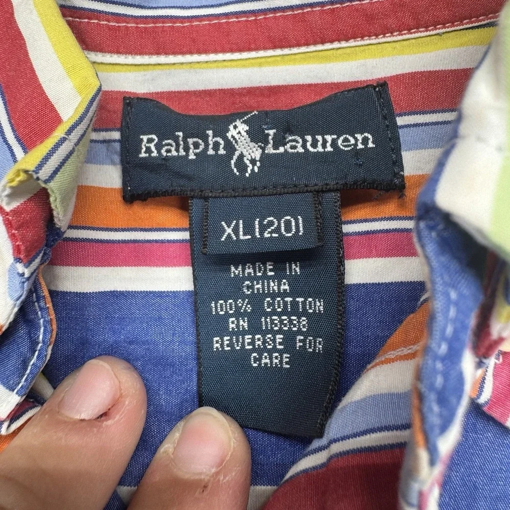 Ralph Lauren Button Down‎ Shirt Boys XL 20 Blue Multicolor Stripe Preppy Cotton